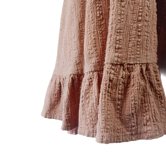 Showpo Terracotta Brown Ruffle Mini Dress AU 10 US 6 Cotton Tie Back Deep V Neck - Picture 8 of 10